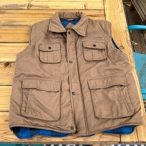 Fleece Plaid Lined Brown/beige Winter Puffer Vest Men’s XL EUC Branded Lion